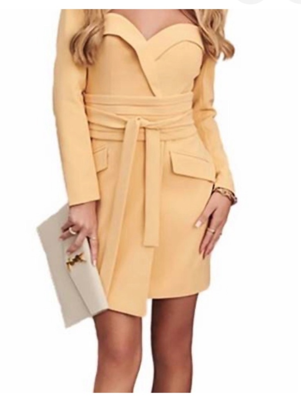 NWT Lavish Alice Butter Yellow Obi-Belted Blazer Mini Dress